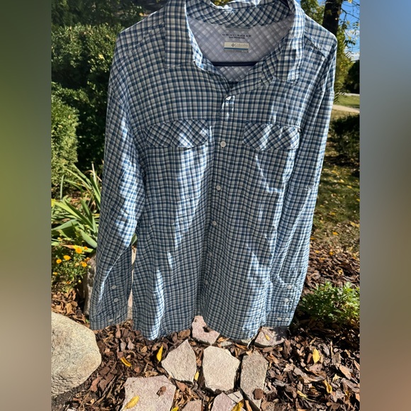 Columbia Other - Columbia Omni shade sun protection Blue and White Plaid Men's Shirt XL